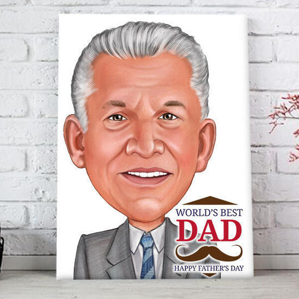 Fathers Day Gift Caricature in Colored Style from Photo Printed on Canvas