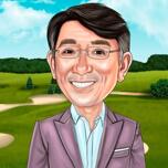 Retrato de golfista personalizado: cabeza y hombros con fondo