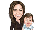 Caricature de dessin animé coloré de baby-sitter et de bébé à partir de photos