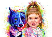 Карикатура на девочку, держащую щенка