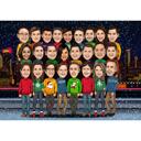 Christmas Group Caricature with Rockefeller Center Christmas Tree