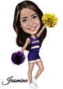 Cheerleader Caricature in Colored Style