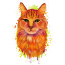 Portret frumos de desene animate de pisici roșiatice din fotografii în stil acuarelă