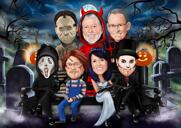 Cartão de caricatura de grupo de Halloween