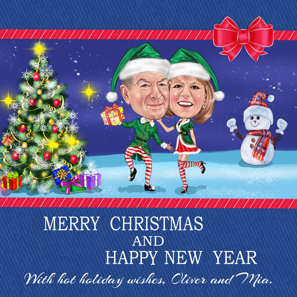 Elf Couple Caricature for Christmas Card