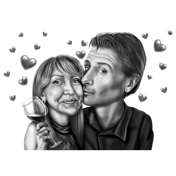 Caricatura de pareja con copa de vino para amantes del vino