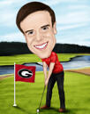Retrato de caricatura de golfista de cuerpo entero