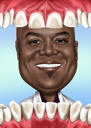 Zahnarzt, der durch Zahnkarikatur schaut