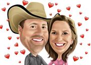 Grappige, overdreven karikatuur van een stel voor Valentijnsdag