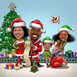 Jautra Ziemassvētku ģimenes karikatūras kartīte