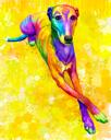 Retrato de caricatura de perro de cuerpo completo en acuarelas con fondo de un color