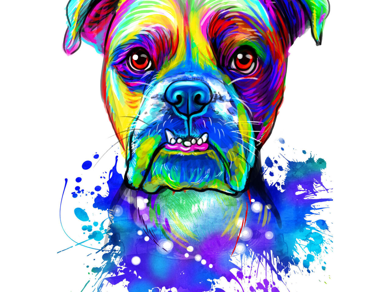 Dibujo de caricatura de dibujos animados de perro boxer en estilo acuarela de fotos