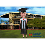 Caricature de remise des diplômes avec le logo de l'université