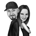 Aniversario de 2 años - Dibujo de caricatura de pareja en estilo digital en blanco y negro de fotos