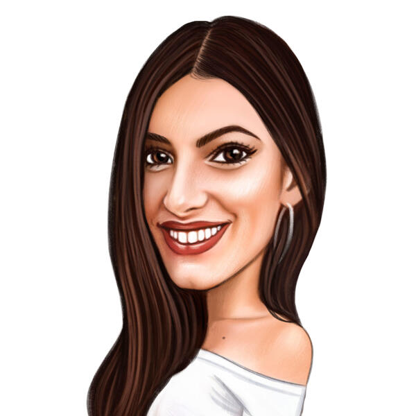 Straight Hair Woman Cartoon Portrait Hand Drawn from Photos in Color Style