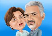 Caricatura de casal de pais de fotos com fundo de cor única