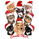 Групповая открытка с рождественскими домашними животными