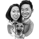 Asian Caricature: Couple with Pet