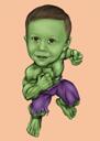 Caricature d'enfant de super-héros vert