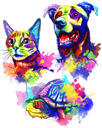 Pintura em aquarela de cães e gatos
