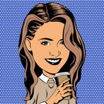 Nainen sarjakuva kahvikuppikuva