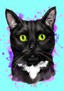 Watercolor Cat Cartoon with Turquoise Background