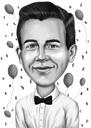 Funny Exaggerated 18th Years Anniversary Caricature Gift in Black and White Style from Photos