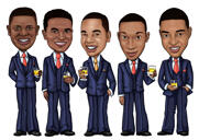 Caricatura de padrinos de boda con esmoquin