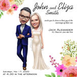 Anpassad karikatyr för bröllopsinbjudan för bruden och brudgummen för gäster