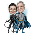 Карикатура на пару супергероев в полный рост