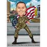 Military Caricature with Flag