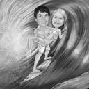 Couple de surf noir et blanc