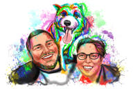 Family with Pets Caricature Print