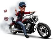 Caricatura de motociclista com fundo colorido