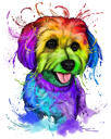 Caricatură colorată: Portret câine acuarelă