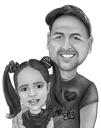 Far och dotter tecknad karikatyr i svartvitt stil från foton