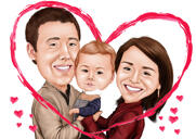 الآباء والأمهات مع الطفل الكرتون كاريكاتير في نمط اللون من الصور