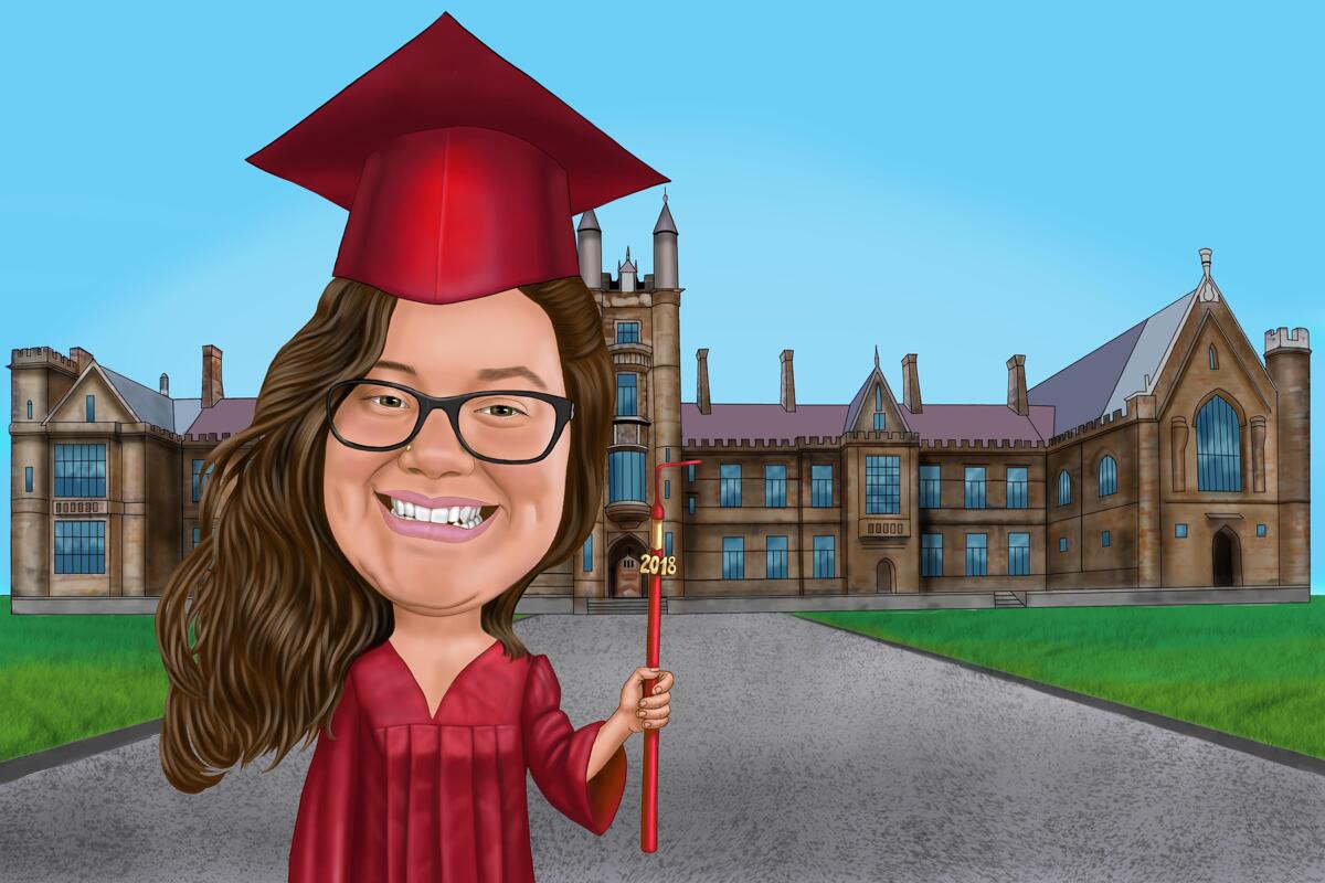 University Graduation Caricature from Photo with Custom Background