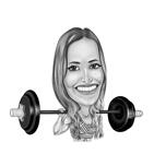 Sport Woman Workout -karikatyyri mustavalkoisena