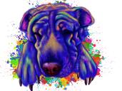 Akvarelu portrét psa z fotografie ručně kreslenou v motivu modré barvy