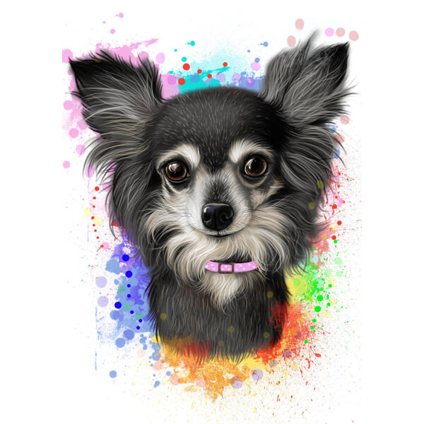Chihuahua natuurlijke kleurkarikatuur van foto's met aquarel spatten
