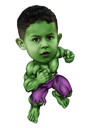 Green Man Superhero Caricature with Background