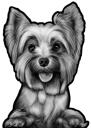 Yorkie Caricature in Black and White Style Hand-Drawn from Photos
