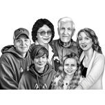 Portrait de famille : dessin en noir et blanc