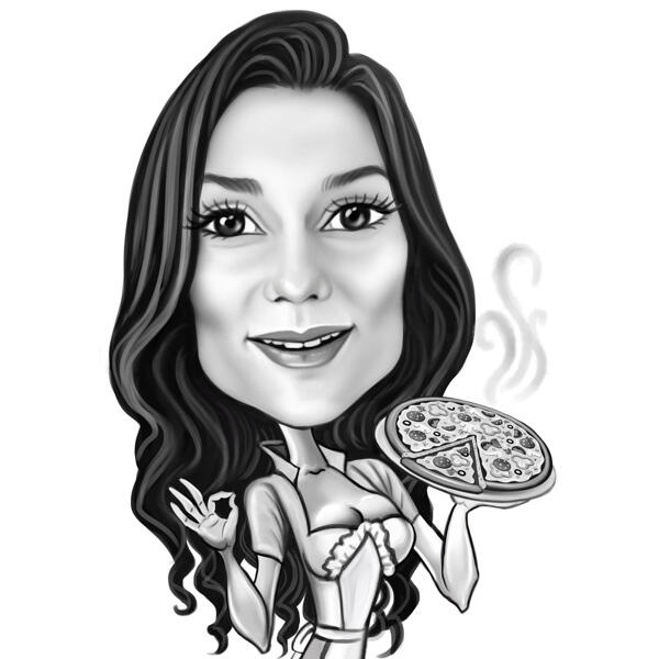 Food Lover Caricature: Holding Pizza