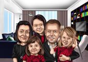 Caricatura dos desenhos animados da família da reunião de ação de graças em cores com fundo personalizado