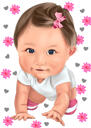 Caricatura de corpo inteiro de bebê em foto com fundo colorido