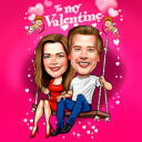 Be My Valentine Couple Caricature on Swing