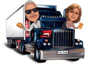 Caricature personnalisée à partir d'une photo pour un cadeau de chauffeur de camion