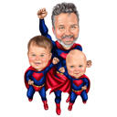 Superhero Family Caricature in Pencil Style